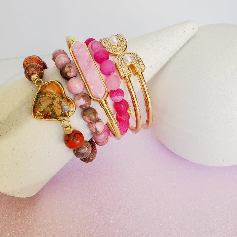 Pink Heart Bead Bracelet Set | Pretty Fab Things 