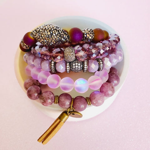 Purple Rain Crystal Pave five Piece Bracelet Set | Pretty Fab Things