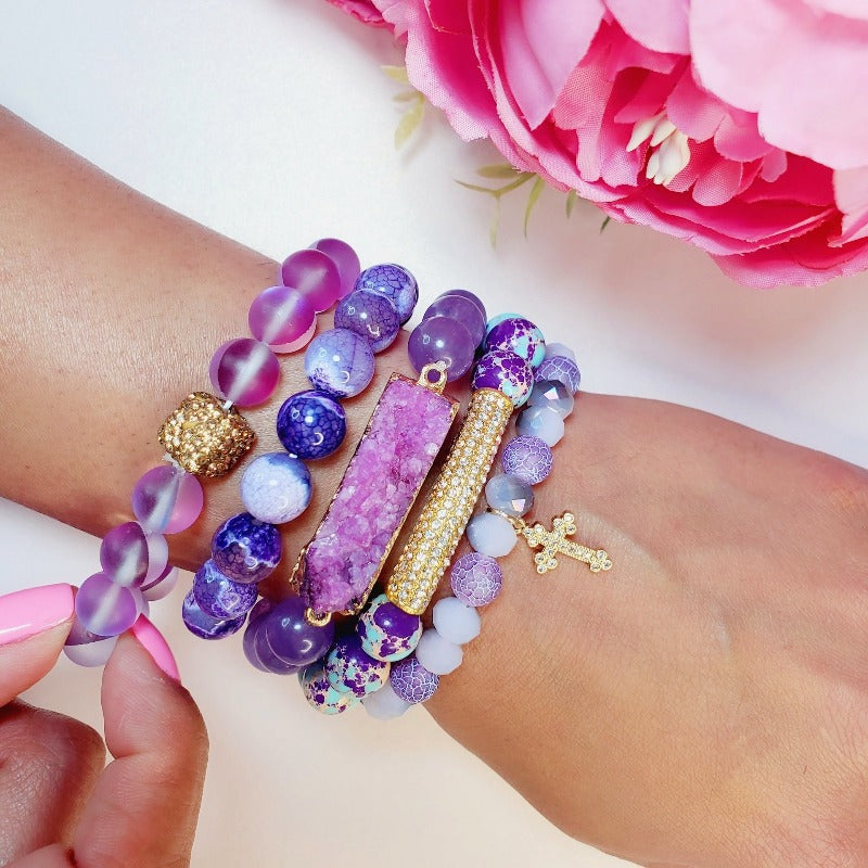 Purple Unicorn Crystal  Pave 5 Piece Bracelet Set | Pretty Fab Things
