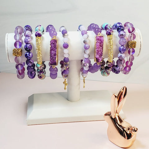 Purple Unicorn Crystal  Pave 5 Piece Bracelet Set