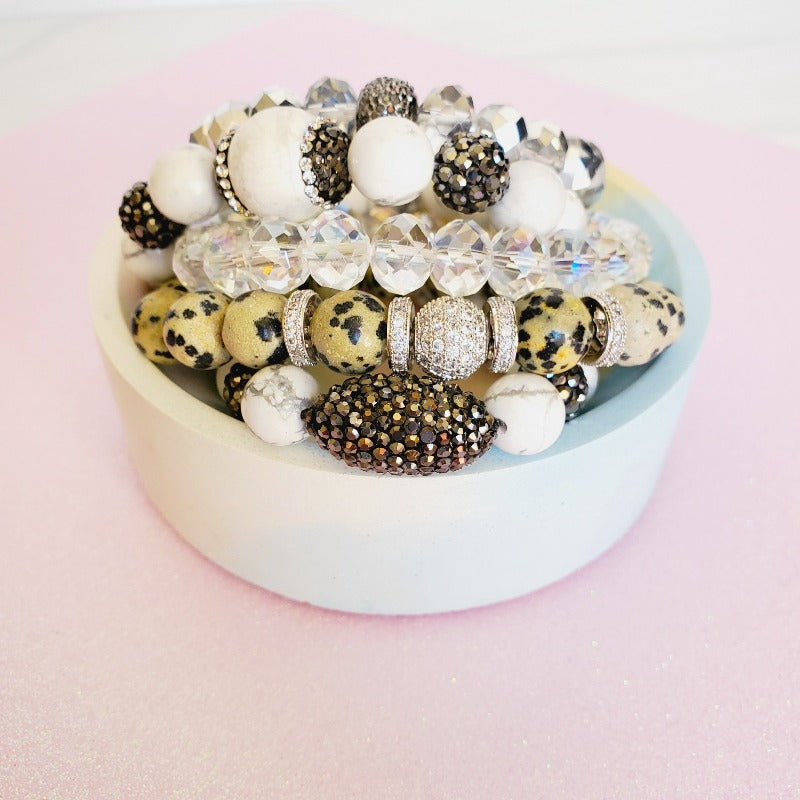 White & Silver Five Piece Bracelet Set | Pretty Fab Things