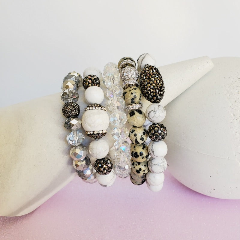 White & Silver Five Piece Bracelet Set | Pretty Fab Things