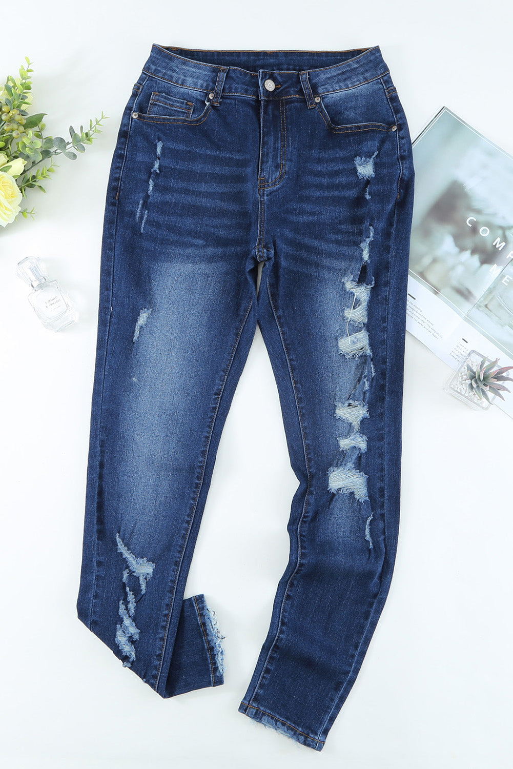 Distressed High Waist Skinny Jeans | Swanky Doll Clothing