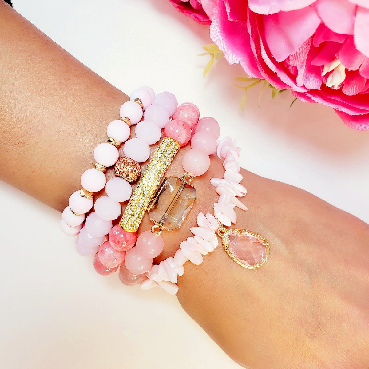 Pastel Pink Bead Bracelet Set | Pretty Fab Things
