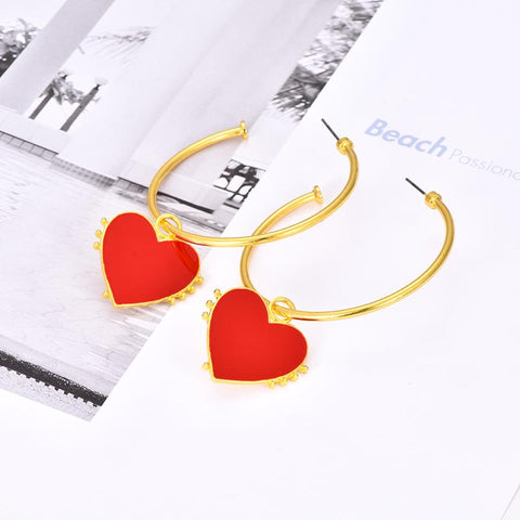 Red Heart Hoop Gold Earrings - Pretty Fab Things