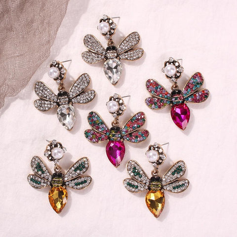Pave Crystal Queen Bee Pearl Earrings - Pretty Fab Things