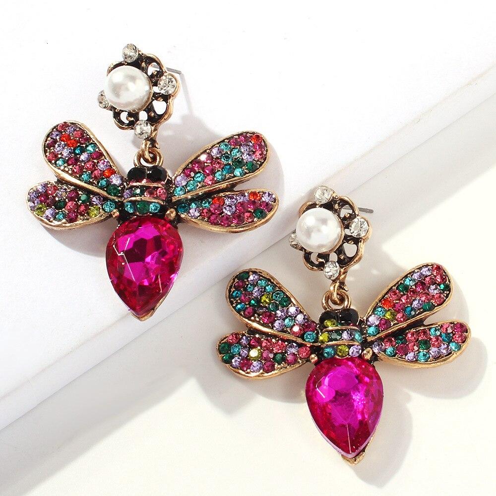 Pink Pave Crystal Queen Bee Pearl Earrings - Pretty Fab Things