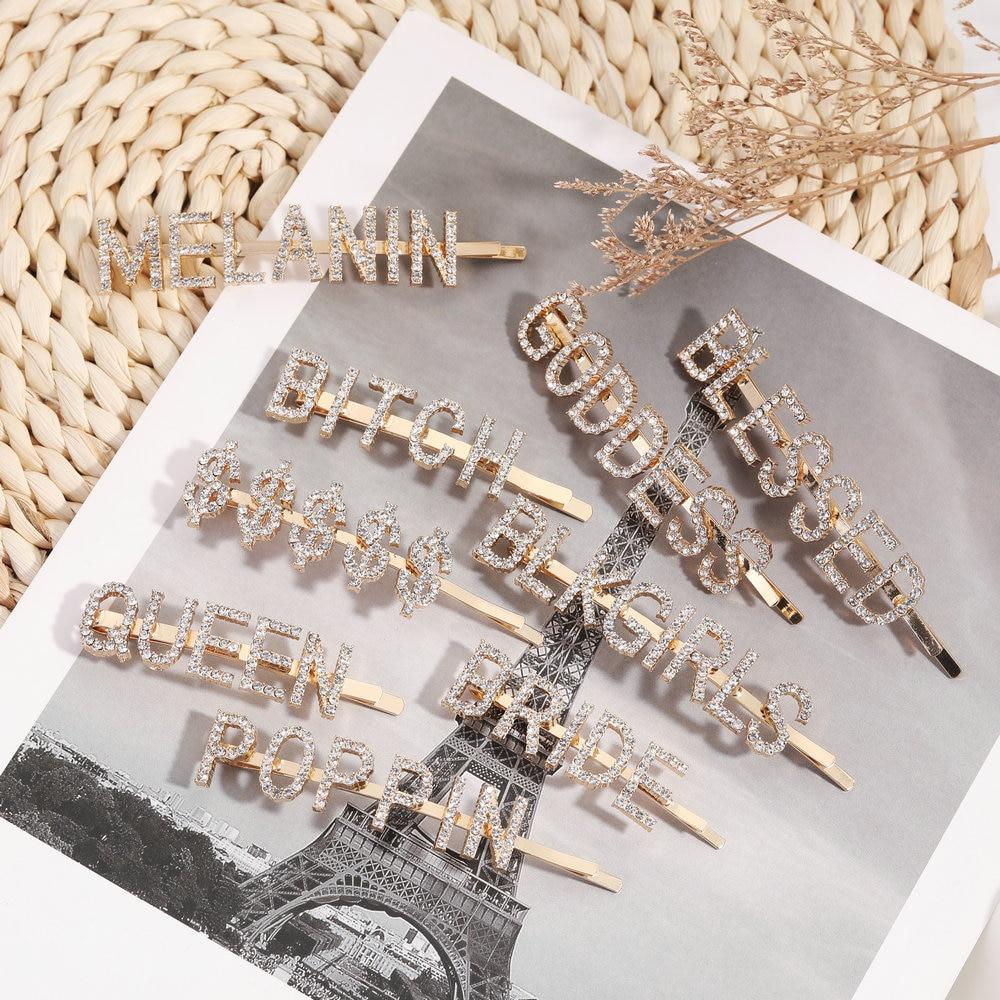 Gold Rhinestone Word Hair Clips & Accessories - Pretty Fab Things