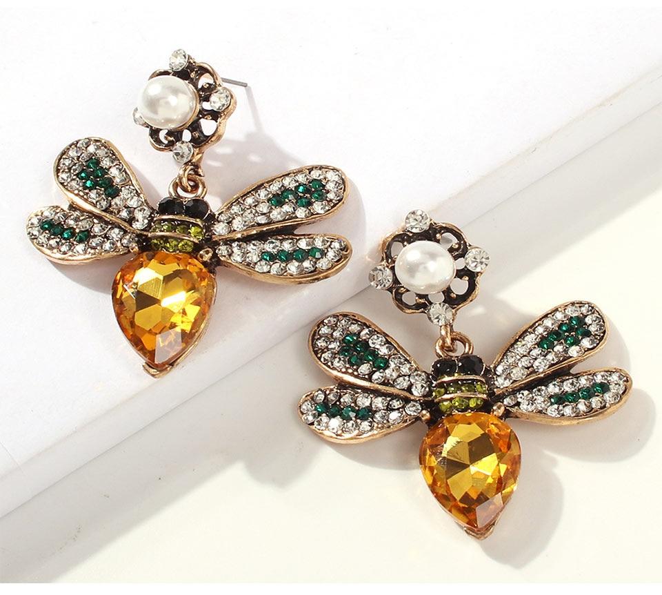 Yellow Pave Crystal Queen Bee Pearl Earrings - Pretty Fab Things