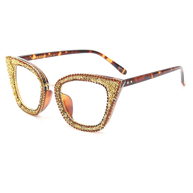 Retro Gold Rhinestone and Glitter Cat Eyeglasses |  Pretty Fab Things 